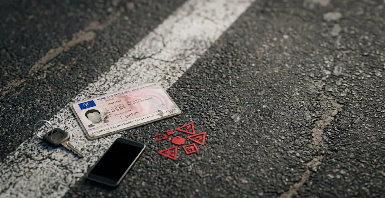 Composition symbolique évoquant les infractions routières et la perte de points de permis en France