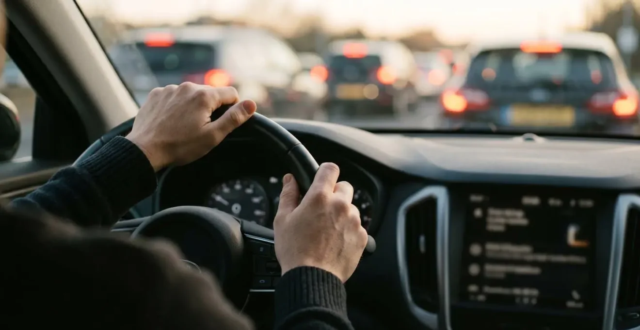 Vue apaisante d'un intérieur de voiture pendant un embouteillage avec une conduite sereine