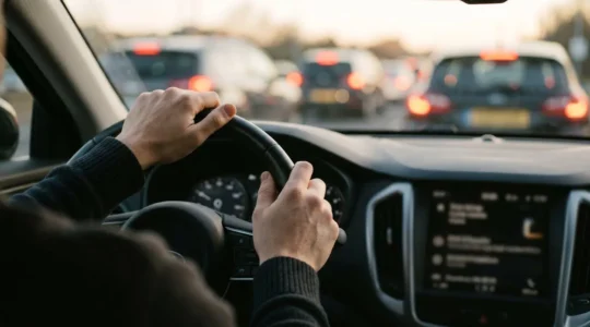 Vue apaisante d'un intérieur de voiture pendant un embouteillage avec une conduite sereine
