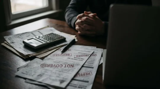 Scène dramatique illustrant les conséquences financières d'un refus de garantie d'assurance automobile