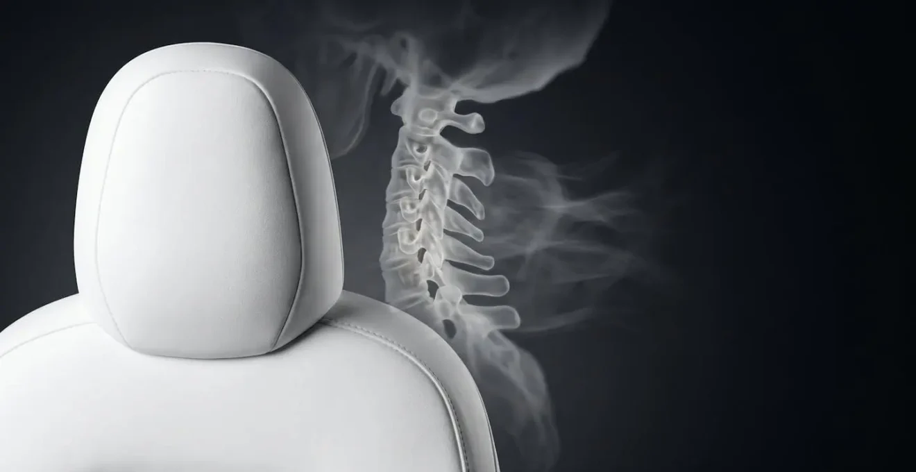 Représentation conceptuelle des séquelles invisibles d'un traumatisme cervical en accident automobile