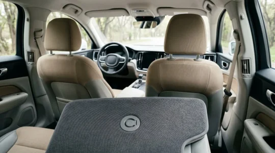 Intérieur de voiture impeccable avec sièges protégés et tapis bien fixés